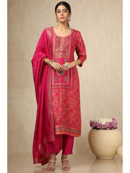 Soch - Fuchsia Brocade Ethnic Kurta & Pant With Dupatta With Faux Mirror And Sequins (Set of 3)