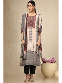 Soch - Women's Cream Muslin Ethnic Kurta & Pant With Dupatta With Sequins (Set of 3)