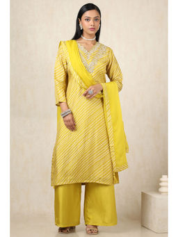 Soch - Light Green Dola Silk Bandhani Kurta & Palazzo With Dupatta With Zardozi (Set of 3)