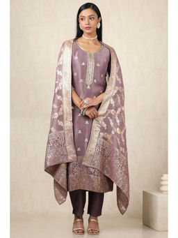Soch - Women's Purple Tissue Kurta & Pant With Dupatta With Zari Woven (Set of 3)