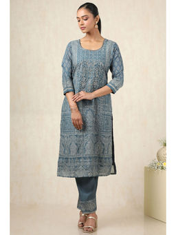 Soch - Women's Grey Chanderi Ethnic Kurta & Pant With Beads And Stones (Set of 2)