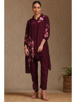 Soch - Women's Wine Crepe Botanical Print Co-Ord (Set of 2)
