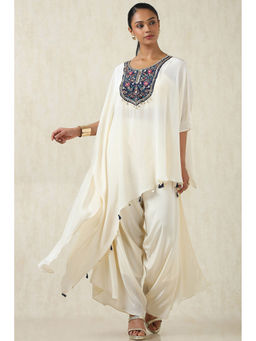 Soch - Women's Off White Crepe Kurta & Palazzo With Bralette (Set of 3)