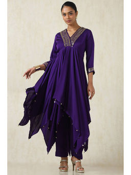 Soch - Women's Purple Satin Kurta & Pant (Set of 2)