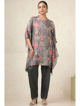 Soch - Women's Earth Muslin Botanical Kaftan With Pant With Beads (Set of 2)