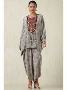 Soch - Women's Grey Crepe Kurti With Inner & Tulip Pant (Set of 3)