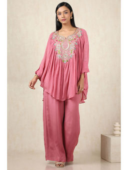 Soch - Women's Pink Chinon Kaftan With Palazzo (Set of 2)