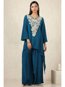 Soch - Women's Teal Crepe Kurti & Palazzo (Set of 2)