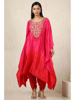 Soch - Women's Fuchsia Crepe Kaftan With Tulip Pant (Set of 2)