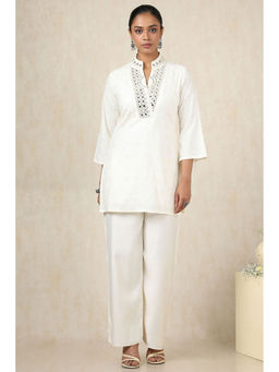 Soch - Women's Off White Roman Silk Geometric Co-Ord (Set of 2)