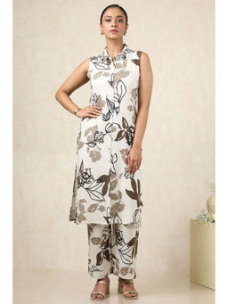 Soch - Off White Rayon Floral Kurta With Unstitched Sleeves & Pant With Cutdana (Set of 2)
