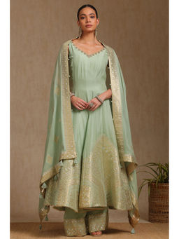 Soch - Sap Green Kurta With Unstitched Sleeves, Palazzo & Dupatta (Set of 3)