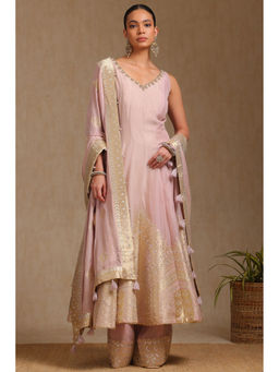 Soch - Pink Kurta With Unstitched Sleeves, Palazzo & Dupatta With Beads And Stones (Set of 3)