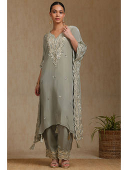 Soch - Women's Sap Green Viscose Crepe Kaftan With Gota Patti (Set of 2)