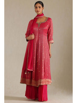 Soch - Women's Fuchsia Tissue Kurta & Palazzo With Dupatta With Cutdana (Set of 3)