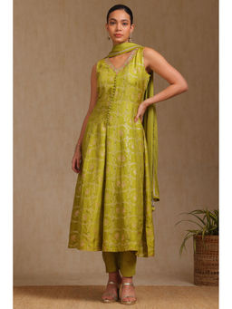 Soch - Light Green Woven Design Kurta With Unstitched Sleeves, Pant & Dupatta (Set of 3)
