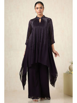 Soch - Women's Wine Georgette Kurta & Palazzo With Inner Slip (Set of 3)