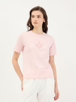 ELLE - Women Pink Pure Cotton Crew Neck T-Shirt