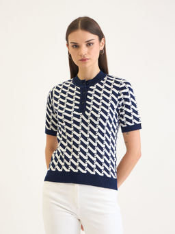 ELLE - Women White Cotton High Neck T-Shirt