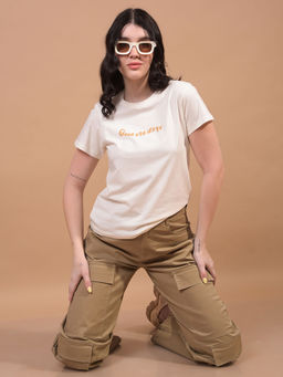 CRIMSOUNE CLUB - Women White Cotton Round Neck T-Shirt