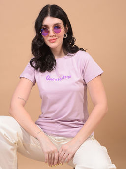 CRIMSOUNE CLUB - Women Purple Cotton Round Neck T-Shirt