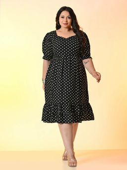 Desi Noor - Plus Size Black Polka Dot Dress