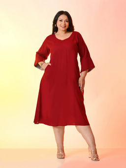 Desi Noor - Plus Size Maroon Solid Dress