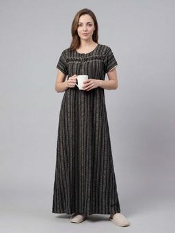 Sweet Dreams - Women'S Elegant Ethnic Vertical Stripe Full Length Nightdress