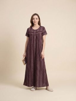 Sweet Dreams - Women'S Elegant Ethnic Vertical Stripe Full Length Nightdress