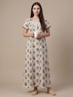 Sweet Dreams - Women'S Floral Printed 100% Cotton Full Length Nightdress.