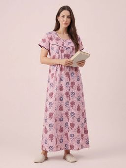 Sweet Dreams - Women'S Floral Printed 100% Cotton Full Length Nightdress.