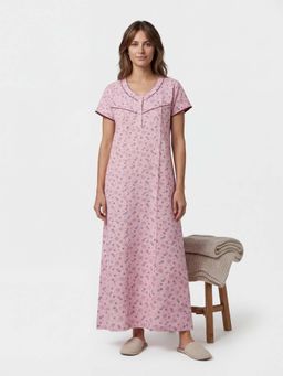 Sweet Dreams - Women'S Floral Printed 100% Cotton Full-Length Nightdress.