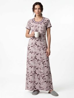 Sweet Dreams - Women'S Elegant Floral Lily Printed Full Length Nightdress.