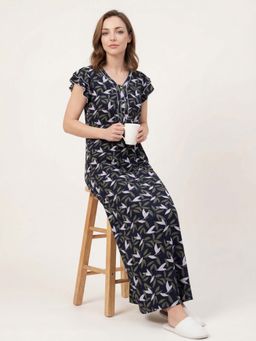 Sweet Dreams - Women'S Soft Cotton Leaf Print Full-Length Nightdress