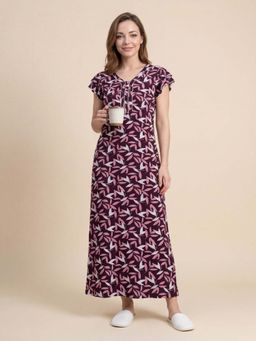 Sweet Dreams - Women'S Soft Cotton Leaf Print Full-Length Nightdress