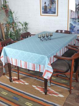 Zeba World - Table Cover Ogee Printed and Tassels (6 Seater)