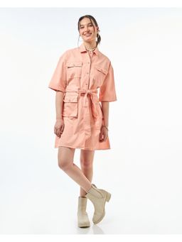 Bewakoof - Women's Orange Oversized Shirt Dress