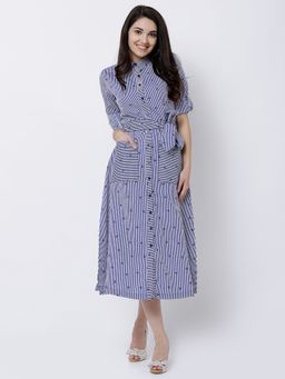 TOKYO TALKIES - Blue and White Striped Shirt Dress