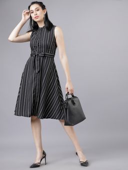 TOKYO TALKIES - Women Black and White Fit and Flare Dress