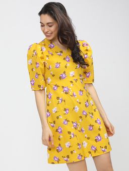 TOKYO TALKIES - Yellow and Purple Floral Dress