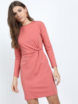 TOKYO TALKIES - Peach-Coloured Boat Neck Sheath Dress
