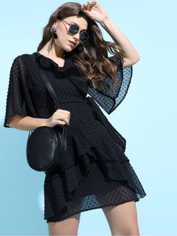 TOKYO TALKIES - Women Black Wrap Mini Dress