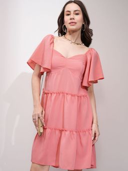 TOKYO TALKIES - Rose Flutter Sleeves Empire Mini Dress