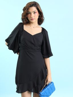TOKYO TALKIES - Flared Sleeves Ruffled Wrap Dress