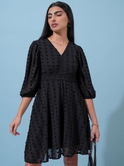TOKYO TALKIES - Puff Sleeve Fit and Flare Dress
