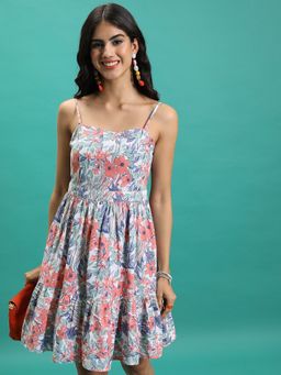 TOKYO TALKIES - Floral Print Fit and Flare Dress