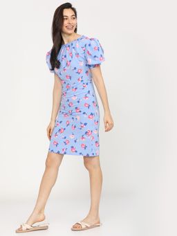 TOKYO TALKIES - Women Floral Print A-Line Puff Sleeve Dress