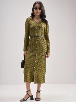 TOKYO TALKIES - Women Olive Relaxed Fit Midi Dress