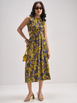 TOKYO TALKIES - Women Navy Blue Multi Fit and Flare Midi Dress