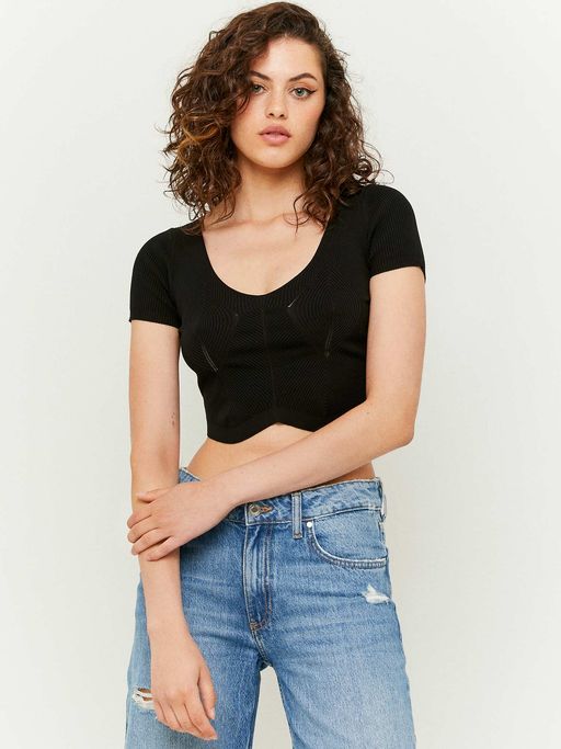 Buy Knit Cropped Pullover Top In Black Online